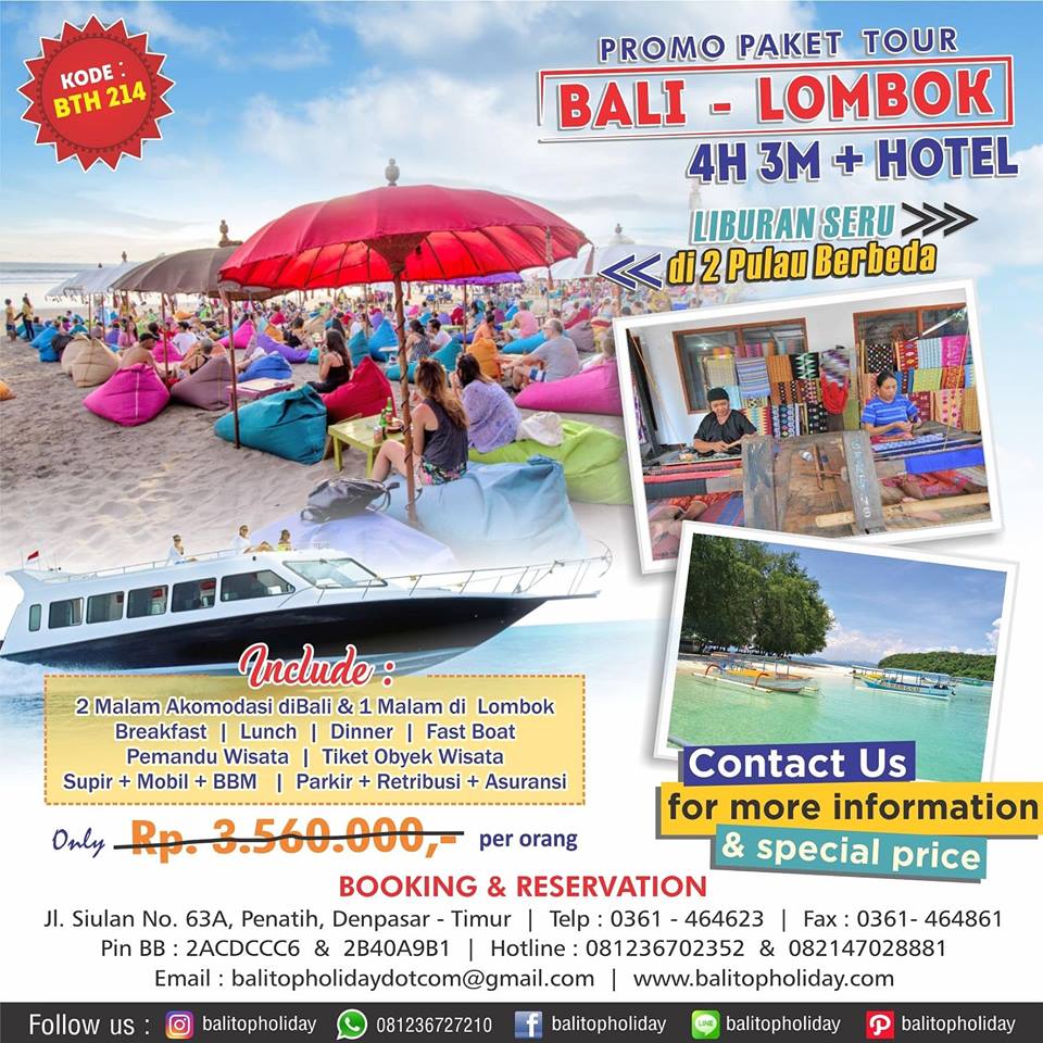 Paket Tour Bali Lombok 4 Hari 3 malam + Hotel Murah