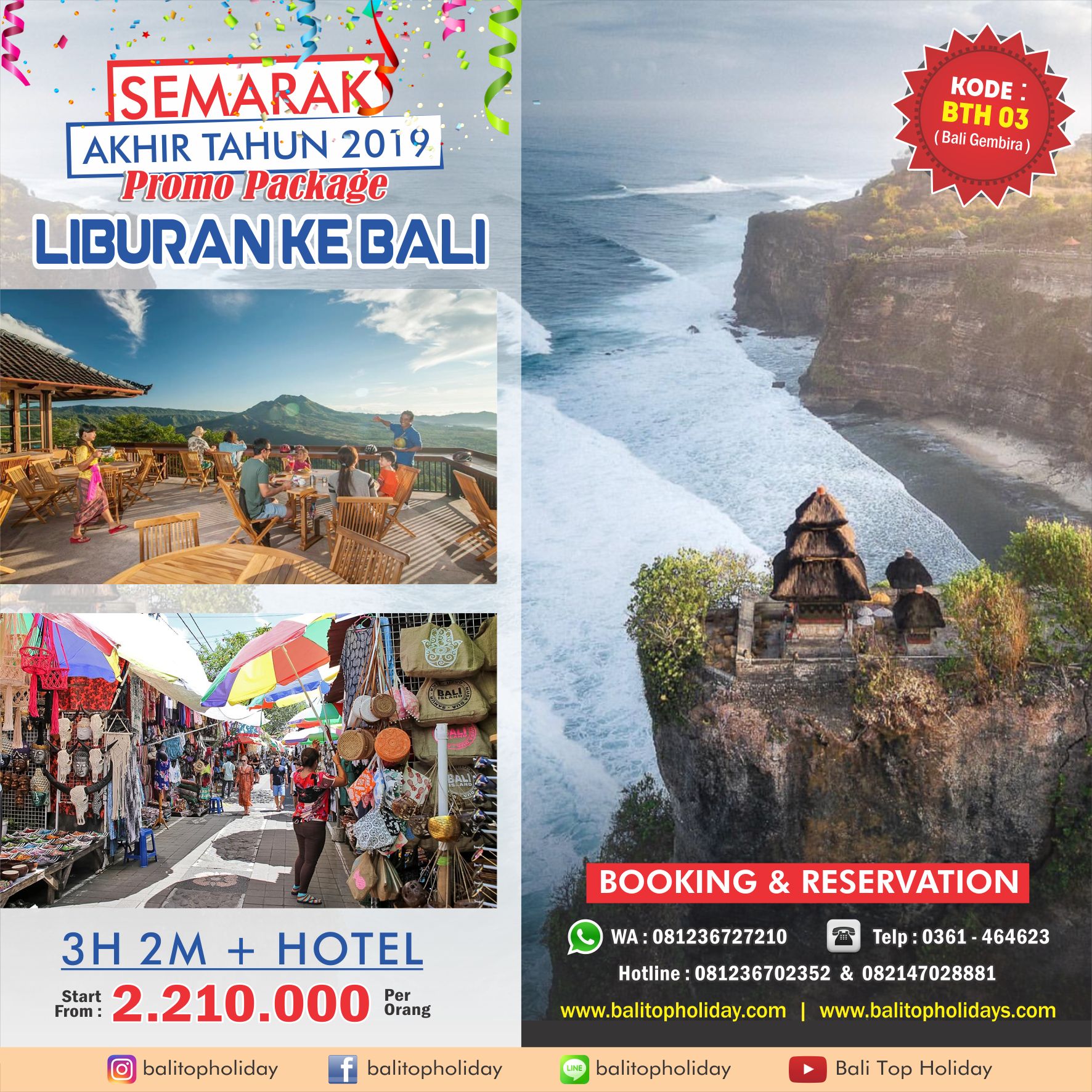Paket Tour Bali 3H 2M Hotel BTH 03 Akhir tahun 2019